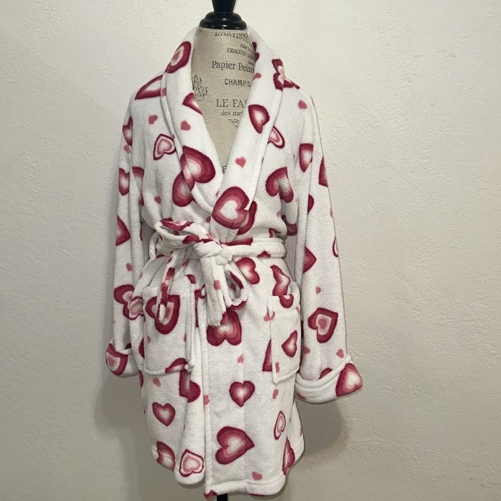 Sonoma Life Style Intimates Pink‎ Heart Fleece Robe Large Valentine Loungewear